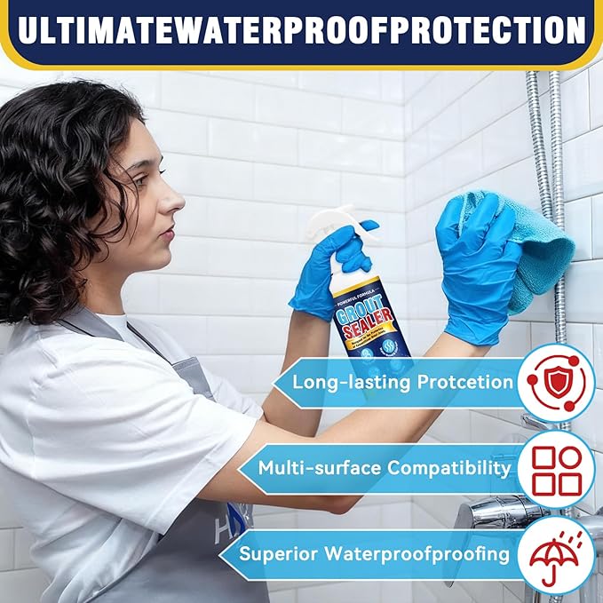 Grout Sealer, Waterproof Grout Sealer for Shower Floor Tile, Long Lasting Clear Grout Sealant, Tile Sealer Spray Works on Countertops, Bathroom, Marble, Ceramic, Stone, Granite Surface Grout Cleaner