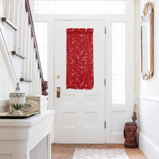 Christmas French Door Curtain Panel for Front Door, Classical Pink Red Christmas Plants Flowers Slidelight Door Curtains with Tieback Light Filtering Privacy Panels for Doorway Entryway 25"x 40"