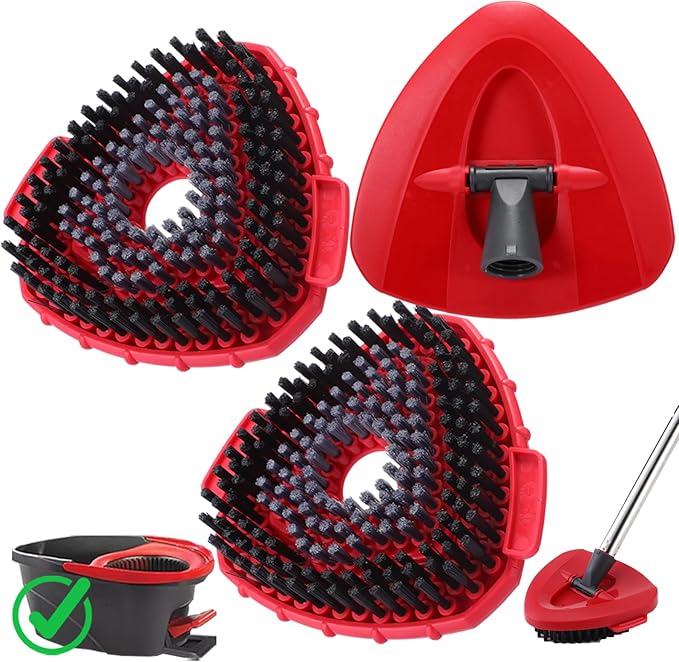 Spin Mop Scrub Brush Head Compatible with O Cedar EasyWring 1-Tank Spin Mop System, 2 Microfiber Scrubber Mop Head Refills & 1 Mop Base, Hard Bristle Cleaning Brush for Bathroom, Kitchen, Tub and Tile