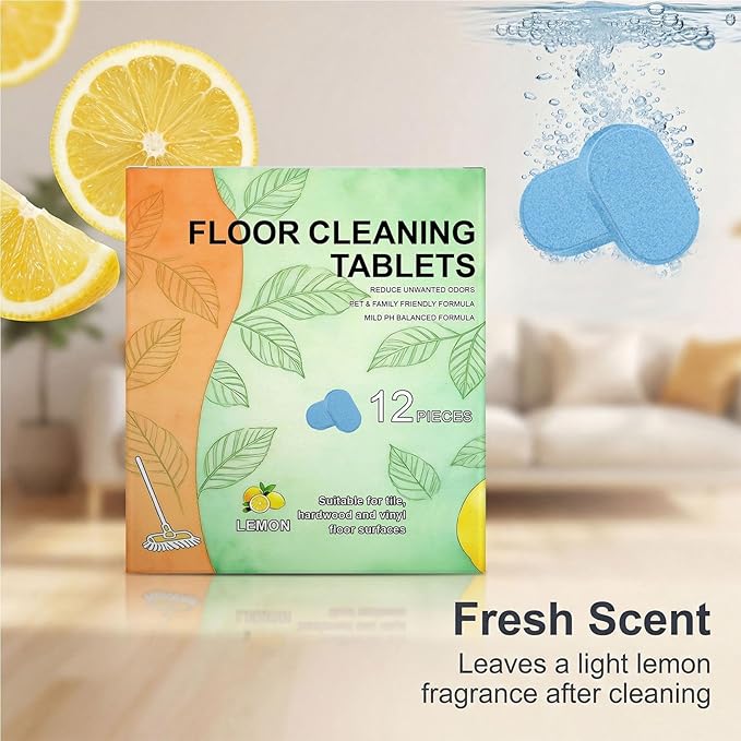 Floor Cleaner Sheets, Mild Tablets Solution Cleaning Sheets, Tile Floor Cleaner, For Tiles Marble Laminate Home Indoor Kitchen Bedroom Bathroom