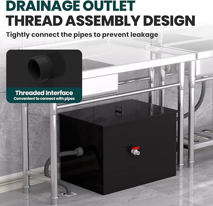 30LBS Commercial Grease Interceptor Trap, 12 GPM Under Sink Separator with Carbon Steel Grease Trap Gasket, Grease Liner, Strainer, Container, Trap Cleaner for Home, Kitchen