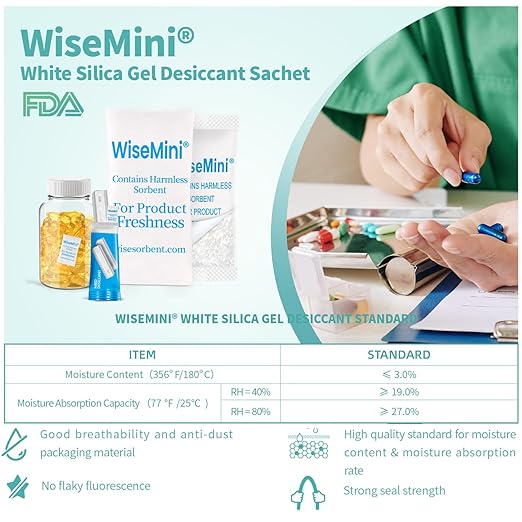 Wisesorb 0.25 Gram 1200 Pack Silica Gel Packets, Dessicant Packets, Silica Gel Packs, Moisture Absorbers for Food Storage, Food Safe Desiccant Dehumidifiers