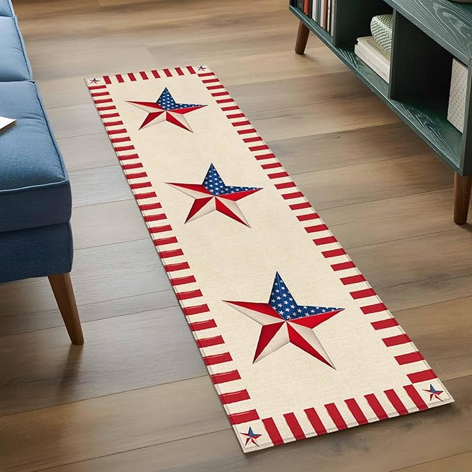 Farmhouse American Flag Pentagram Runner Rug 2'x6', Hallway Runner Rugs Washable Non-Slip Bedside Floor Mats Carpet for Kitchen Bedroom Laundry Room Bathroom