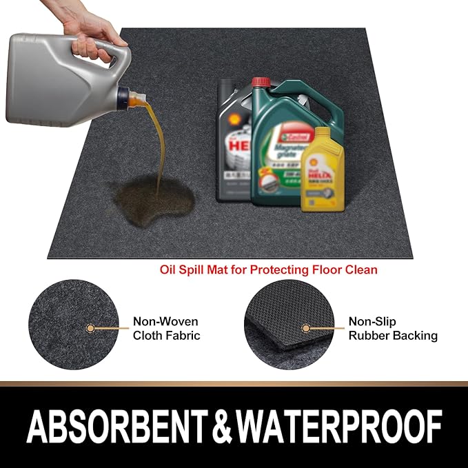 TREETONE Oil Spill Mat, 7.4 x 17 Ft, Premium Absorbent Oil Pad. Contains Liquids, Protects Garage Floor from Spills, Drips, Splashes and Stains. Washable, Reusable, Waterproof Rubber Parking Mats
