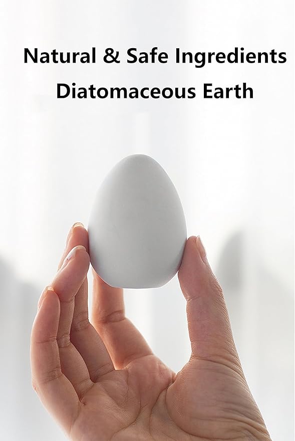 4 Pcs Egg-Shaped Diatomaceous Earth Fridge Odor Remover, Reusable Diatomite Fridge Deodorizer for Food Storage, Safe Refrigerator Odor Absorber Eliminator, Creative & Compact Moisture Absorption