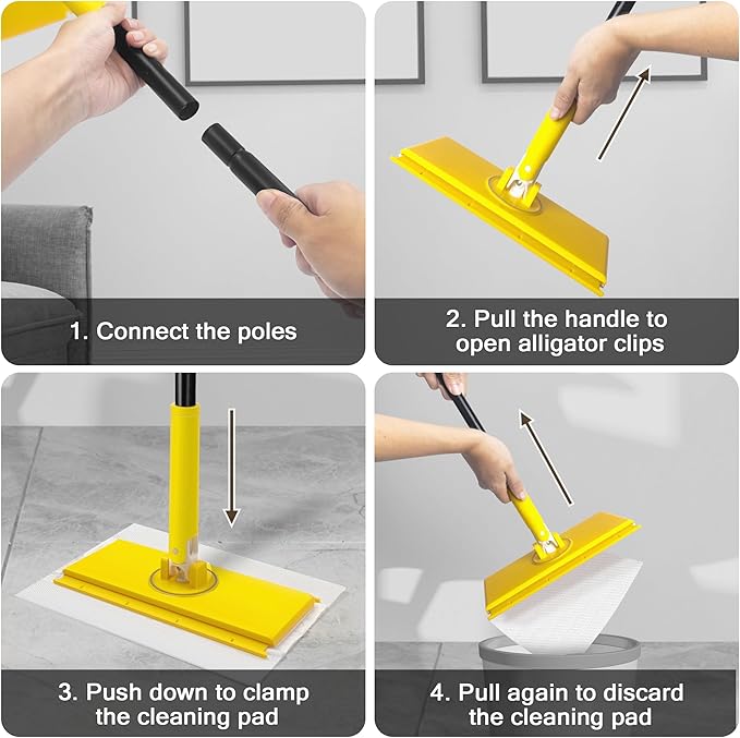 NEWE Sweeper Mop, 2-in-1 Starter Kit for Swiffer 10 Dry Sweeping Cloths and 10 Wet Mopping Pads, Disposable Duster for Cleaning Wood Hardwood Floors Wall Kitchen Bathroom College Dorm