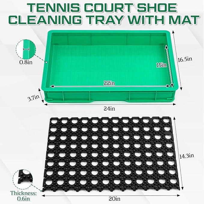 Cinnvoice Tennis Court Shoe Cleaning Tray with Brush Mat, Clay & Sand Removal for Courts, Sports Facilities, Entryway Boot Cleaner, 24 x 16.5 x 3.7 Inches