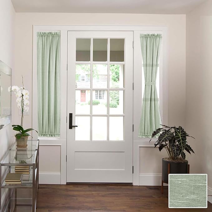 H.VERSAILTEX Door Window Curtain Sliding Door Curtains Side Light Curtains Sage 72 Inch Linen Texture Semi Sheer French Door Panels for Glass Door Window - 24 Inches Width - 1 Panel