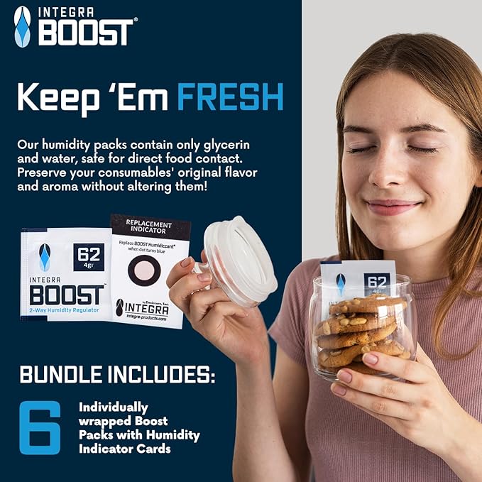 Integra Boost 2-Way Humidity Control Pack - Preserve Flavor & Control Humidity at 62% RH - Moisture Absorber for Herbs, Spices & More - 4 Gram (Pack of 6)