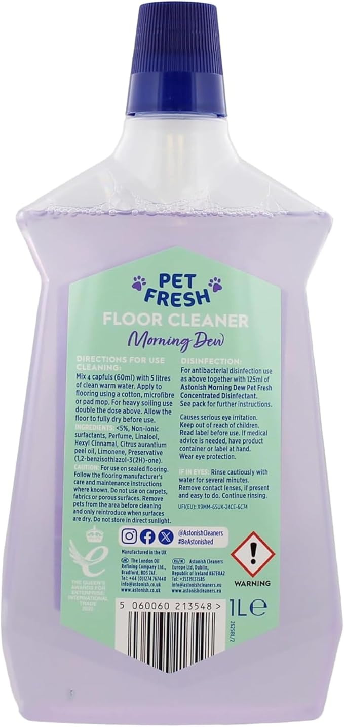 Astonish Pet Fresh Floor Cleaner with Dirt-Repelling Technology, Morning Dew Scent - Protective Shine Coating with Odor Neutralizer, Stain Lifting Formula for Sealed Surfaces