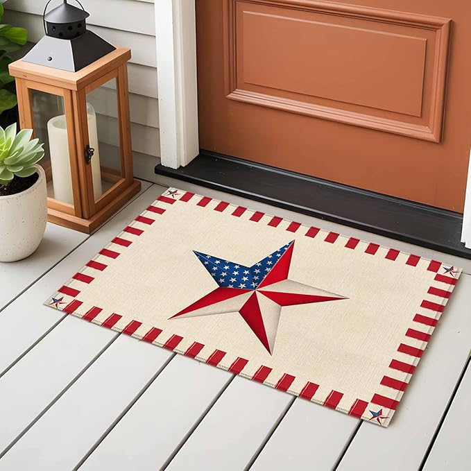 Farmhouse American Flag Pentagram Entryway Rug 2'x3', Small Area Rug Non-Slip Front Door Mat Washable Floor Carpet for Indoor Entrance Kitchen Bathroom