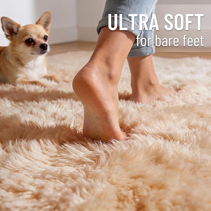 OLANLY 9x10 Machine Washable Large Area Rugs for Living Room, Bedroom, Soft Fluffy Shaggy Bedside Rug, Indoor Floor Carpet for Kids Girls and Boys, Dorms, Nursery, Home Decor Aesthetic, Beige