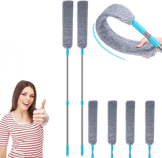 Retractable Gap Dust Cleaning Artifact, Flat Duster, Retractable Microfiber Dust Brush Gap Mop for Cleaning (2mop + 4cloth)