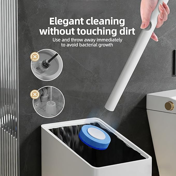 Disposable Toilet Cleaning System with 32 Refill Heads - Toilet Bowl Wand and Wall Mounted Holder, Deep Cleaning Bathroom Brush Kit with Storage Caddy (White)