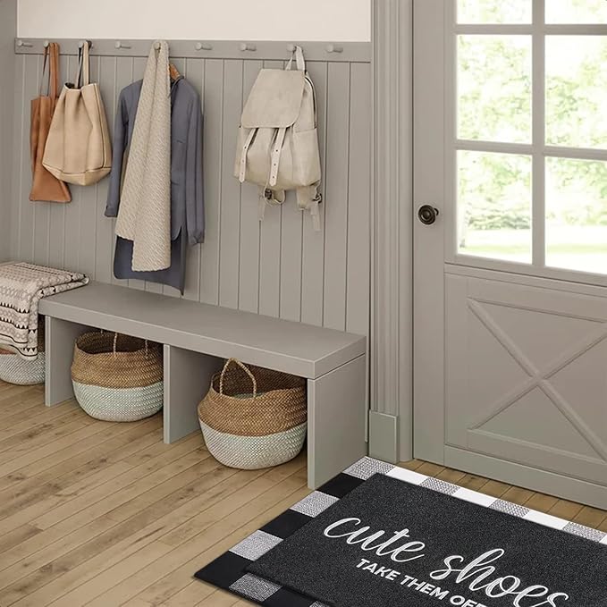 Indoor Door Mat Outdoor Welcome Large 24"x36" Black Mat for Outside Home Entry Cute Shoes Take Them Off Outdoor Entryway Rug Entrance Rug to Bedroom,Shoe Scraper,Non Slip,Easy to Clean