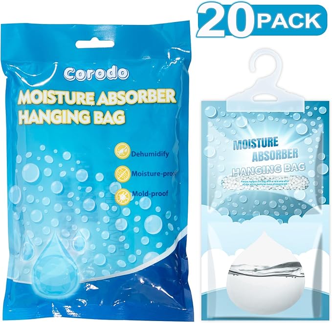 Moisture Absorbers Packets - 20 Pack Hanging Moisture Absorbers Dehumidifier Bags for Closet Bathroom Kitchen, Fragrance Free Humidity Absorber Packs, Removes Moisture & Odors
