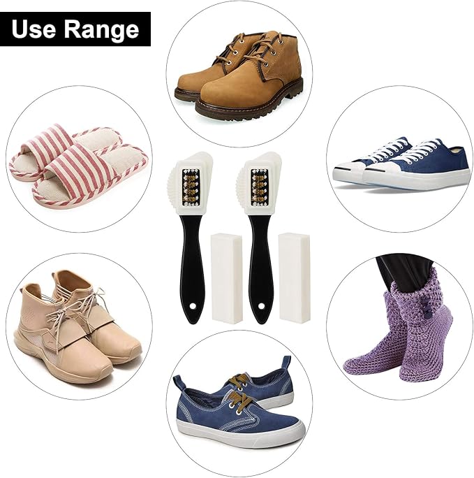 2 Sets of Suede Brush Brush & Nubuck 2 Pieces 4-Way Brush + 4 Eraser, Premium Shoe Cleaner Kit