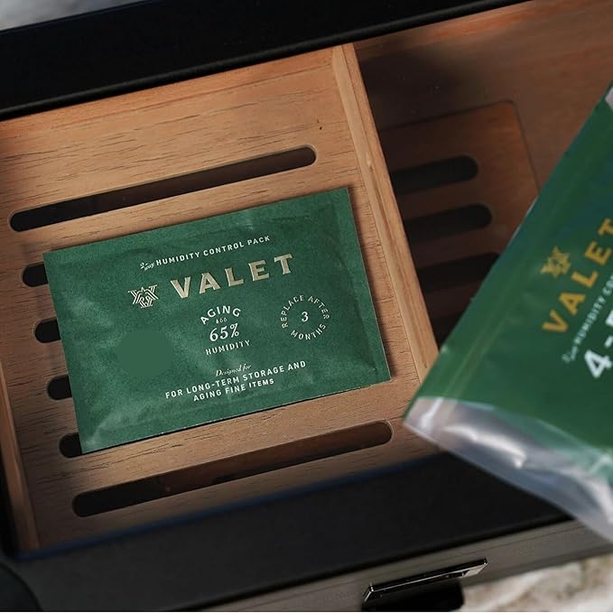 Valet 65% Two-Way Humidity Packs 4-Pack (60g), Two-Way Humidity Control Packs for Long-Term Aging & Storage, Moisture Absorber for Wood & Airtight Containers, Made in USA