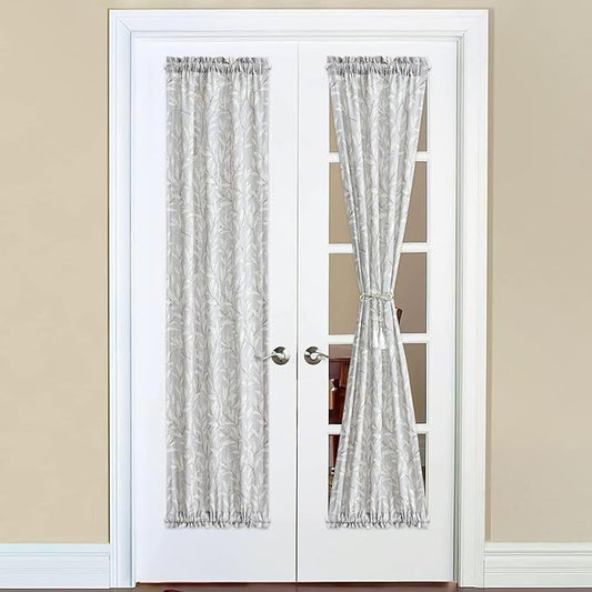 VOGOL Linen Textured Door Curtains, Soft Lightweight Decorative Front Door Panels, Rod Pocket Leaves Print Window Panel for Front Doorways, 1 Piece, 25 x 72 in