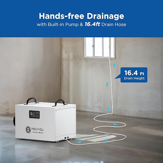 235 Pints Commercial Dehumidifier with Pump Crawl Space Dehumidifiers for Basement with Drain Hose Water Damage Restoration Unit Ideal for up to 8,000 sq ft Industrial and Job Sites