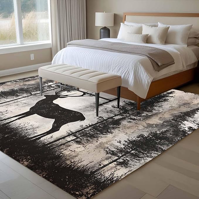 Elk 6'x9' Large Area Rugs, Deer Silhouette Washable Area Rugs Non-Slip Indoor Floor Mats Large Carpet for Living Room Bedroom Dining Room