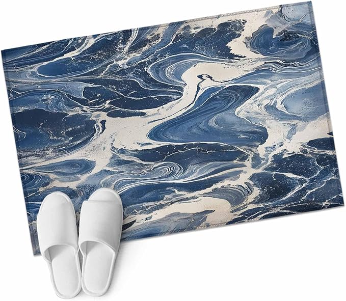 Impressionist Style Entryway Rug 2'x3', White Blue Blurred Wash Small Area Rug Non-Slip Front Door Mat Washable Floor Carpet for Indoor Entrance Kitchen Bathroom