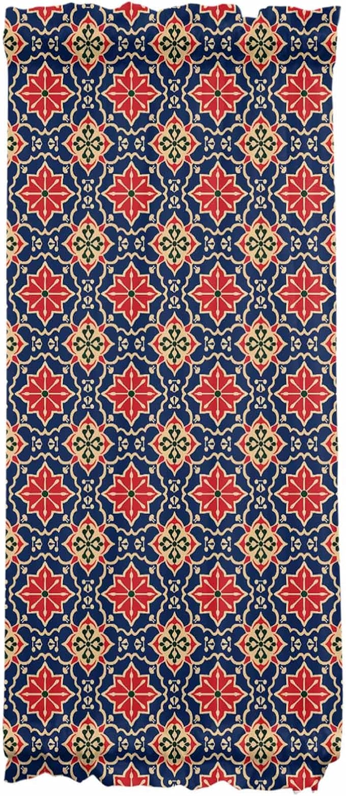 French Door Curtain Panel for Front Door, Flower Pattern Vintage Red Blue Slidelight Door Curtains with Tieback Light Filtering Privacy Panels for Doorway Entryway 25"x 40"