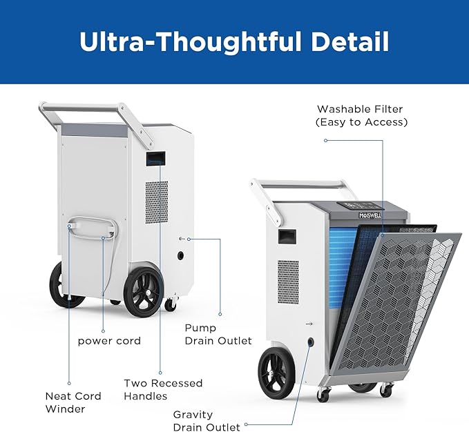 200 Pints Commercial Dehumidifier with Pump and Drain Hose for Basements, Heavy Duty Commercial Grade Dehumidifiers for Large Spaces, Warehouse, Industry Water Damage Unit, Auto Defrost