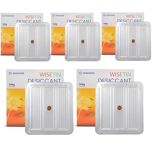 Wisesorb 5 Packs 500 Gram Desiccant Canisters, Indicating & Rechargeable Gun Safe Dehumidifier, Portable Desiccant Canister, Silica Gel Moisture Absorber for Storage