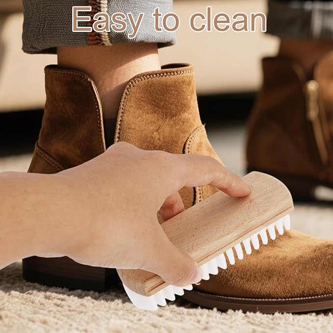 2pcs Suede Shoes Brush, Durable Suede Cleaning Cleaner Brush with Raw Magic Rubber Bristles and Beech Base for Shoes Boots Bags