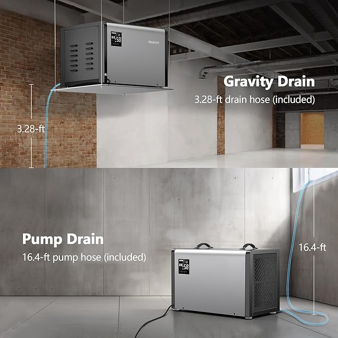 Yaufey 158 Pints Commercial Dehumidifier with Pump and Drain Hose for Crawlspace, Basements, Industrial Space, large room for Space up to 7500 Sq. Ft. - Auto Defrost, 5-Year Quality Coverage