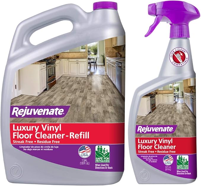 Rejuvenate High Performance Luxury Vinyl Tile Plank Floor Cleaner pH Neutral Formula Doesn't Leave Streaks or Dulling Residue (128oz + 32oz)
