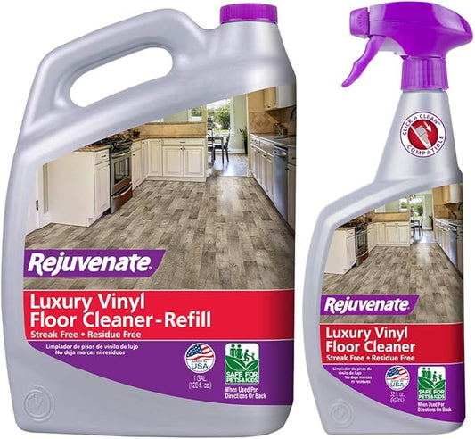 Rejuvenate High Performance Luxury Vinyl Tile Plank Floor Cleaner pH Neutral Formula Doesn't Leave Streaks or Dulling Residue (128oz + 32oz)