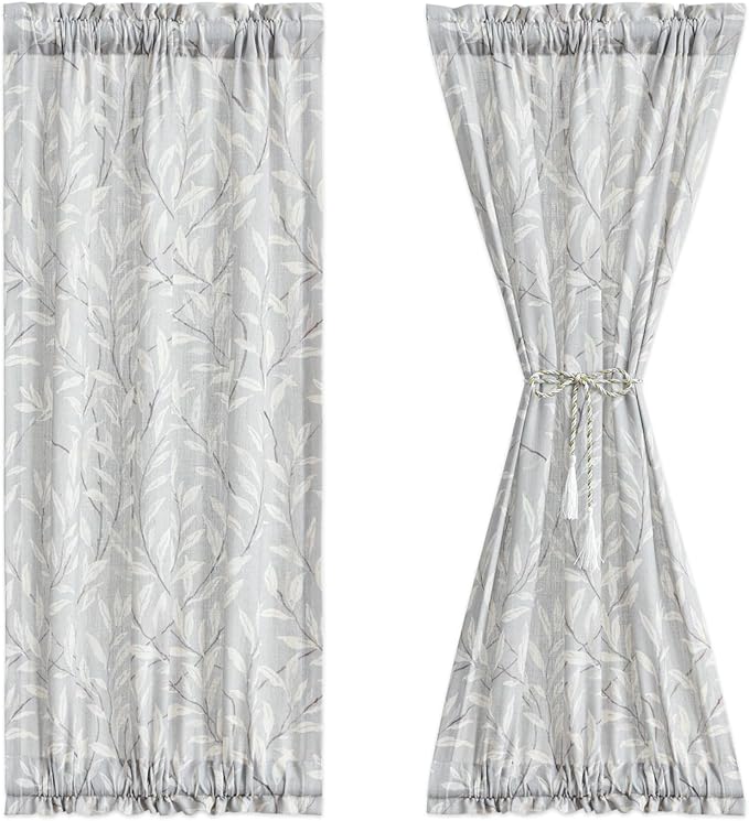 VOGOL Leaves Pattern Door Window Curtains, 1 Panel Linen Textured Patio Door Curtain with Rod Pocket Top and Bottom, 25 x 40 Inches View Reducing Short Drape
