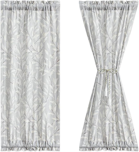 VOGOL Leaves Pattern Door Window Curtains, 1 Panel Linen Textured Patio Door Curtain with Rod Pocket Top and Bottom, 25 x 40 Inches View Reducing Short Drape