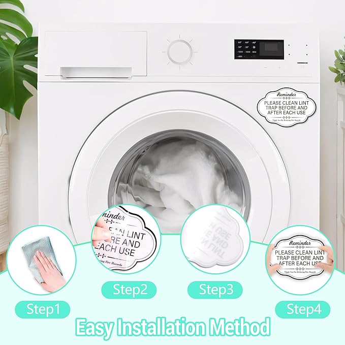 Clean Lint Trap Reminder Sign, Self-adhesive Waterproof and Anti-fading Clean Lint Trap Before and After Each Cycle sticker for Dryer, Essentials for Hosts and Guests Bathroom Sign(White)