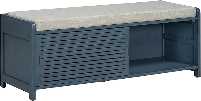 Knocbel Entryway Storage Bench with Sliding Doors and 1 Shelf, Living Room Entrance Hallway Foyer Shoe Bench Bedroom End of Bed Bench, 220lbs Weight Capacity (Navy 2-Door)
