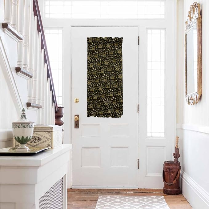 Christmas French Door Curtain Panel for Front Door, Merry Christmas Snow Yellow Black Slidelight Door Curtains with Tieback Light Filtering Privacy Panels for Doorway Entryway 25"x 40"
