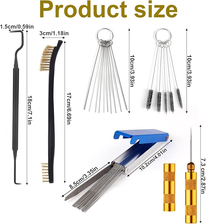 Carburetor Cleaning Kit Tool, Includes 13 Needles 4 Cleaning Hooks 3 Dual-Head Nylon Brushes10 Single-Headed Needles 1 Pointed Hook Scraper for ATV Welder Motorcycle Carb Spray Jet Torch Tips