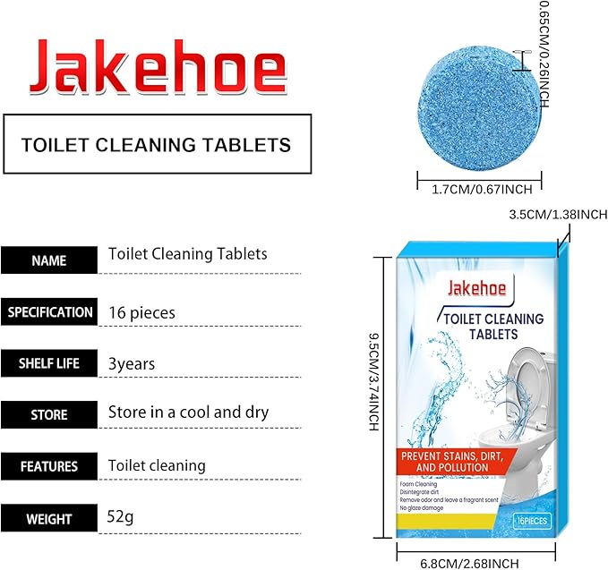 Toilet Cleaning Tablets, 16 Pieces, 3-Year Shelf Life, Foam Action Stain Remover