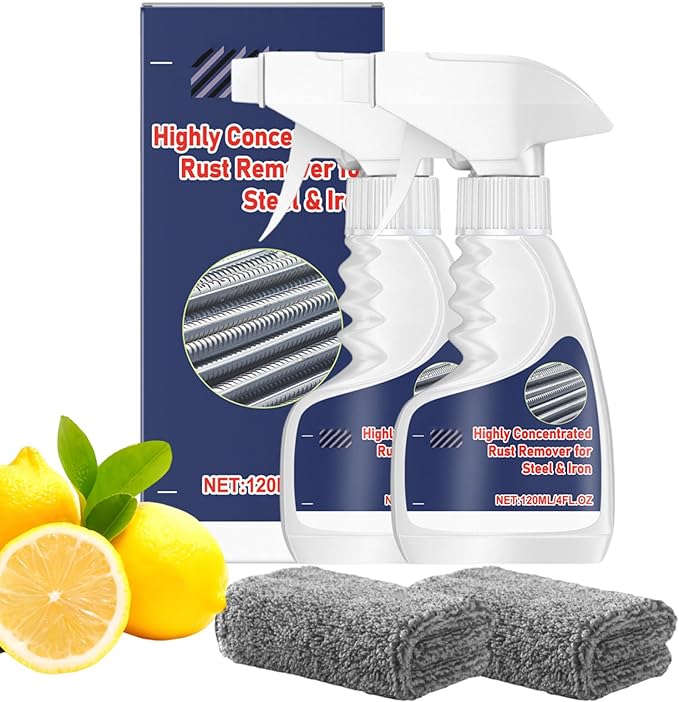 Highly Concentrated Steel Rust Remover,Highly Concentrated Rust Remover For Steel & Iron,Powerful And Fast Cleaning Spray Of Heavy-Duty Metal,Steels Bars,Cast Iron,Screws And Bolts (2)