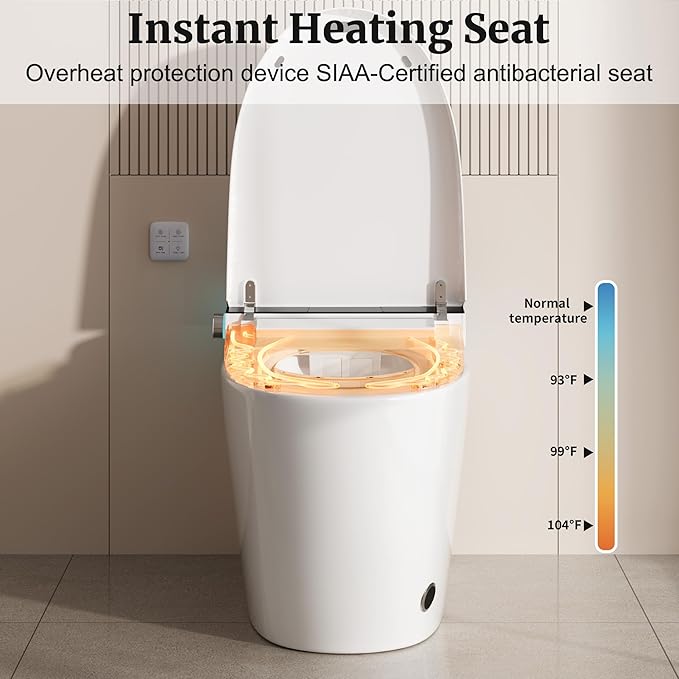 Smart Toilet with Heated Seat & Dual Auto Flush, Foot Sensor, Tankless One-Piece Electric Toilet with Manual Soft-Close Seat & Lid, Night Light, LED Display & 1000g Powerful Flush, 1.28GPF