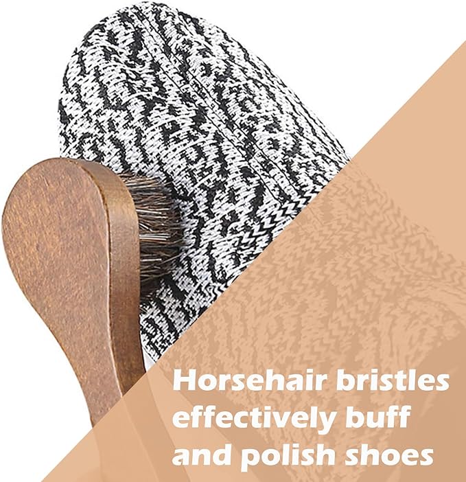 Horsehair Shoe Brush Long Wooden Handle Anti-Slip Horse-Hair Leather Shoe Cleaning Polishing Brush 2Pcs