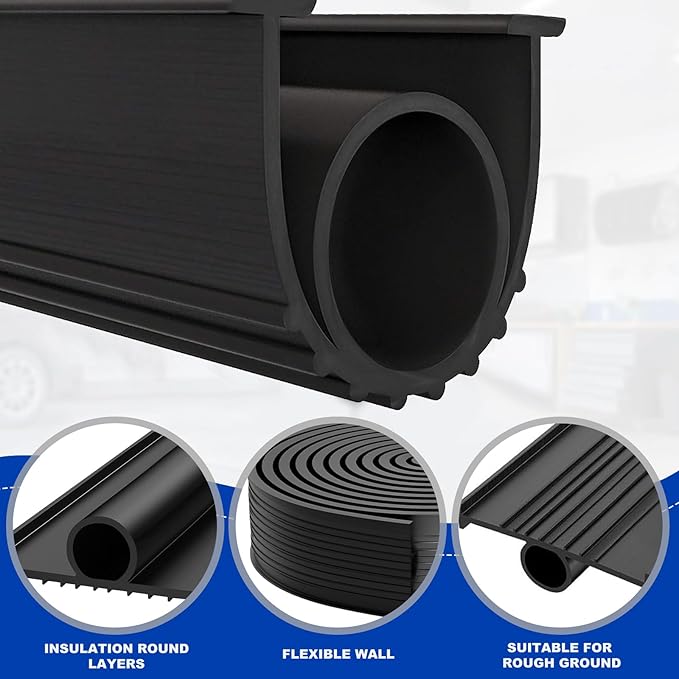 DGSL Garage Door Seals Bottom Rubber Weather Stripping Kit Seal Strip Replacement, Universal Weatherproof Threshold Buffering Sealing Rubber 5/16 Inch T Ends (12 Ft, Black)