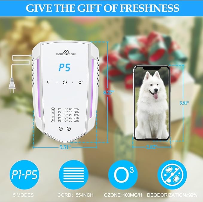 Ozone Odor Eliminator for Strong Odor 99% Cat Litter Deodorizer Dog Poof Odor Removal Air Ionizers for Home Portable Air Purifier for Pets Toilet Wardrobe Shoe Garage Room Cabinet