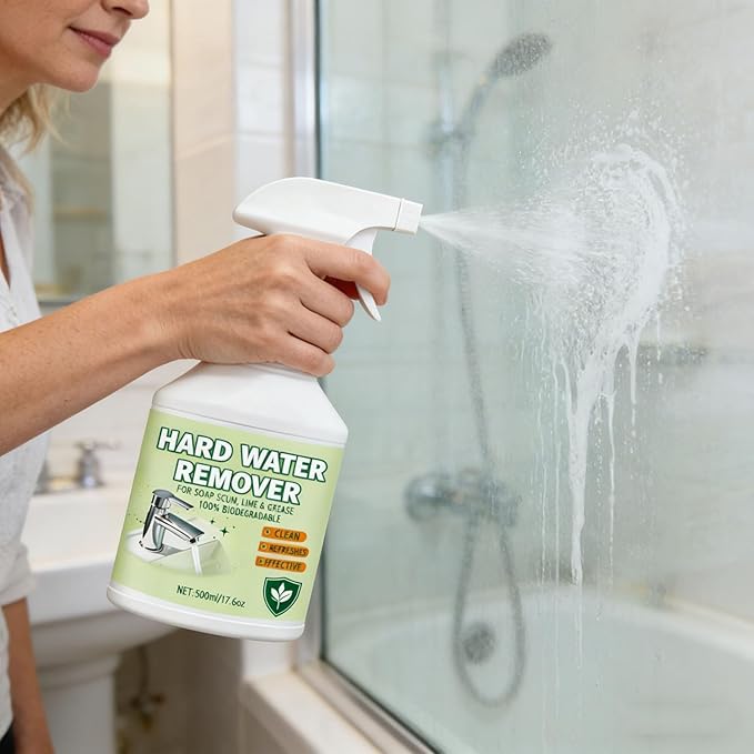 Hard Water Stain Remover, Gentle Lime and Bathroom Descaler, Calcium, Lime & Rust Remover Cleaner for Shower, Glass, Toilet, Water Pipe, Tub & Sink (1pc)
