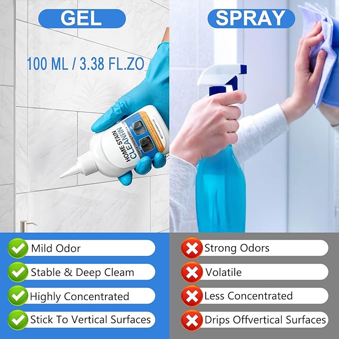 Home Stain Cleaner Gel, Multi-Purpose Household Cleaning Gel for Washing Machine Seals, Refrigerator Strips, Tile Grout, Kitchen Sinks & Bathroom Surfaces, Stain Remover & Deep Cleaning Gel