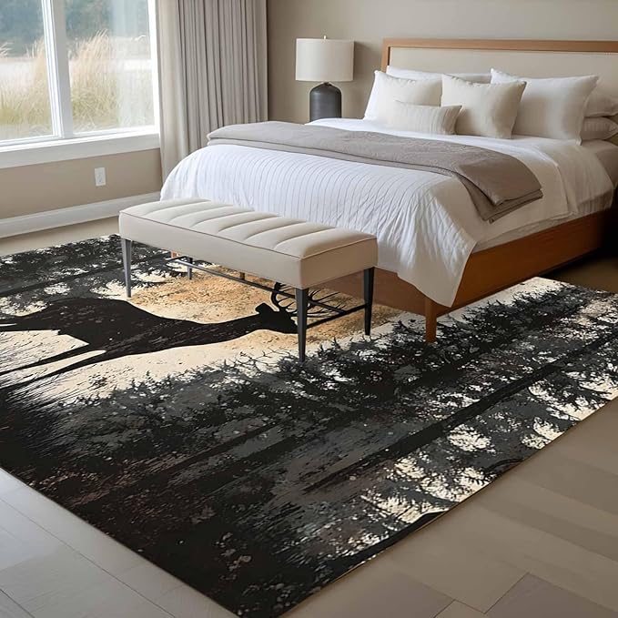 Deer 6'x9' Large Area Rugs, Elk Silhouette Washable Area Rugs Non-Slip Indoor Floor Mats Large Carpet for Living Room Bedroom Dining Room