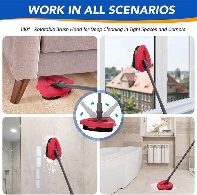 2 Pack Scrub Brush Head for EasyWring 1-Tank System, Hard Bristle Spin Mop Scrub Brush Attachment for Tile, Bathroom, Kitchen, Deck & Floor Cleaning