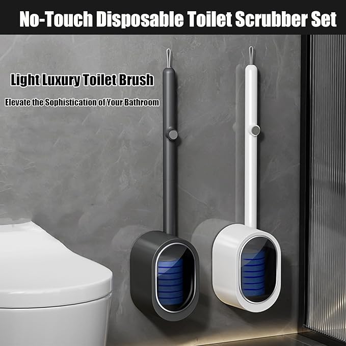 No-Touch Disposable Toilet Scrubber Set,Toilet Brush with Self-Cleaning Disposable Pads,360° Deep Clean,Wall-Mounted Design,for Bathroom & Toilet (Black, 32 pc)